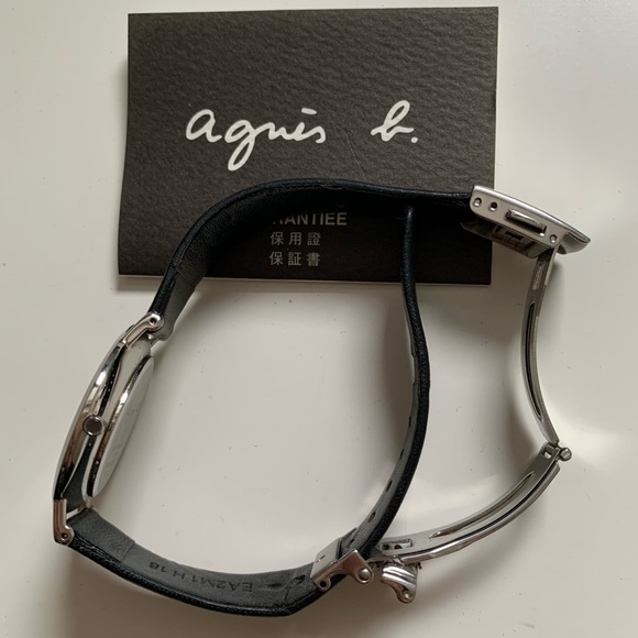 Agnès b. Classic silver metal with black leather strap Wristwatch - Picture 4 of 6